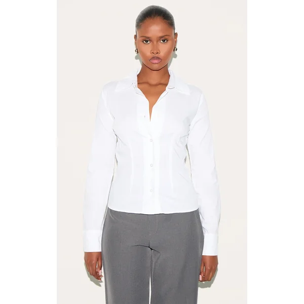 White Fitted Long Sleeve Shirt