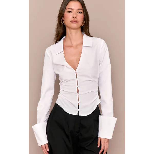 White Fitted Woven Deep Cuff Shirt