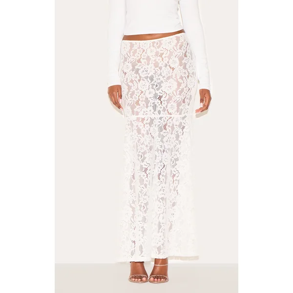 White Floral Lace Sheer Maxi Skirt
