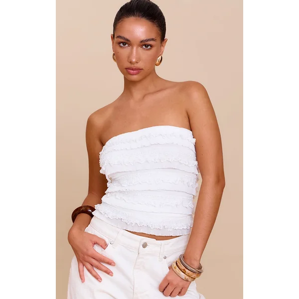White Frill Detail Bandeau Top