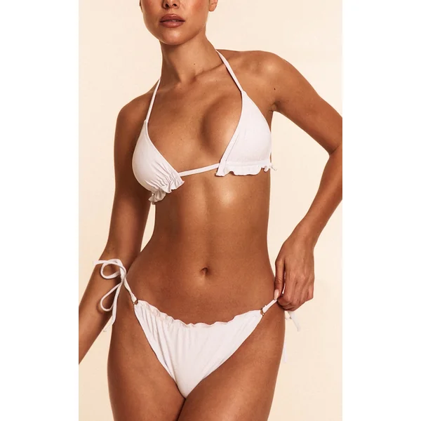White Frill Edge Ruched Back Bikini Bottoms