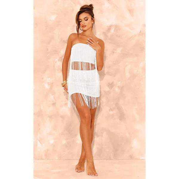 White Fringe Mini Beach Skirt