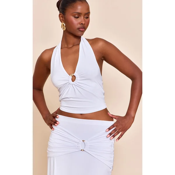 White Gold Front Ring Detail Halterneck Top