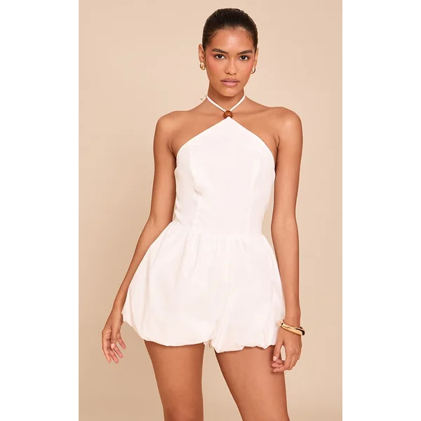 White Halterneck Puffball Romper