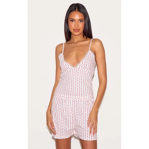 White Heart Print Jersey Cami Short Pj Set