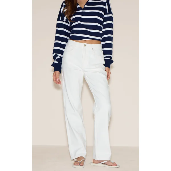 White High Waist Straight Leg Jeans