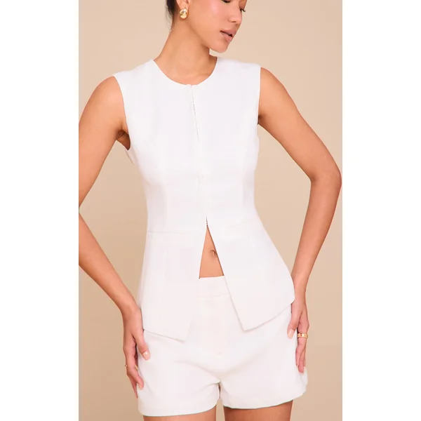 White Hook And Eye Detail Vest