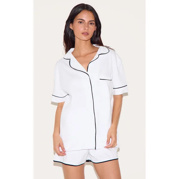 White Jersey Piping Detail Short PJ Set