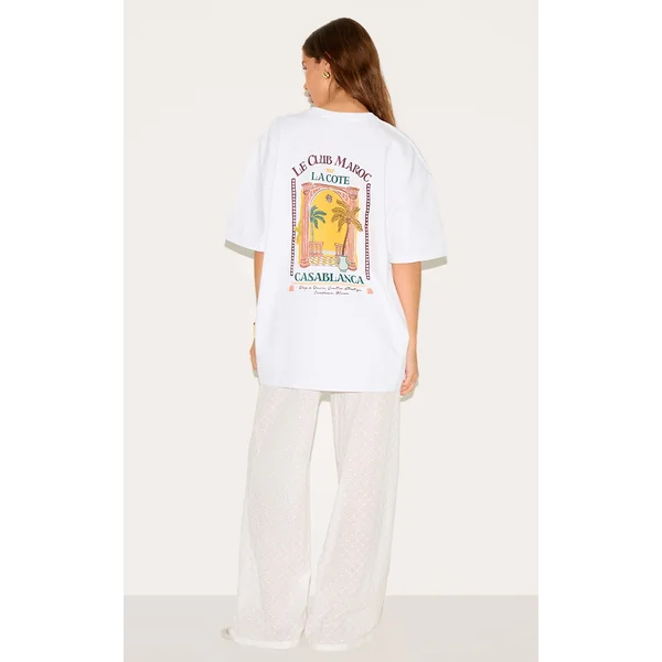 White La Club Maroc Graphic Cotton Oversized T Shirt
