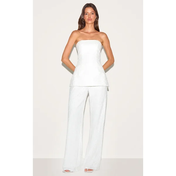 White Lace Bandeau Overlay Straight Leg Jumpsuit