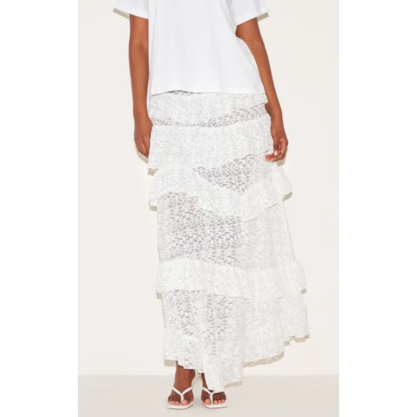 White Lace Tiered Floaty Maxi Skirt