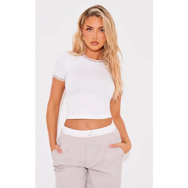 White Lace Trim Light Seamless T-shirt