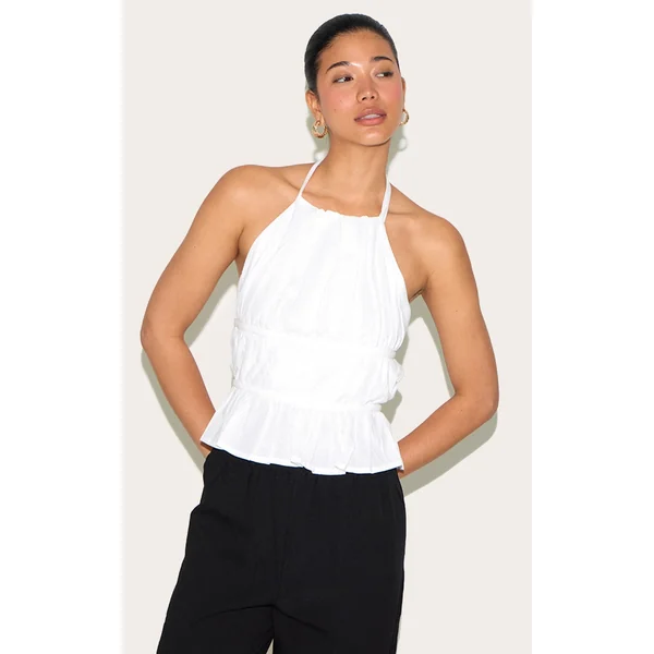 White Lightweight Woven Tiered Tie Back Long Top