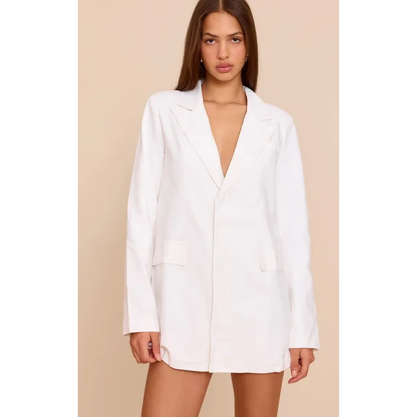 White Linen Blend Blazer Dress