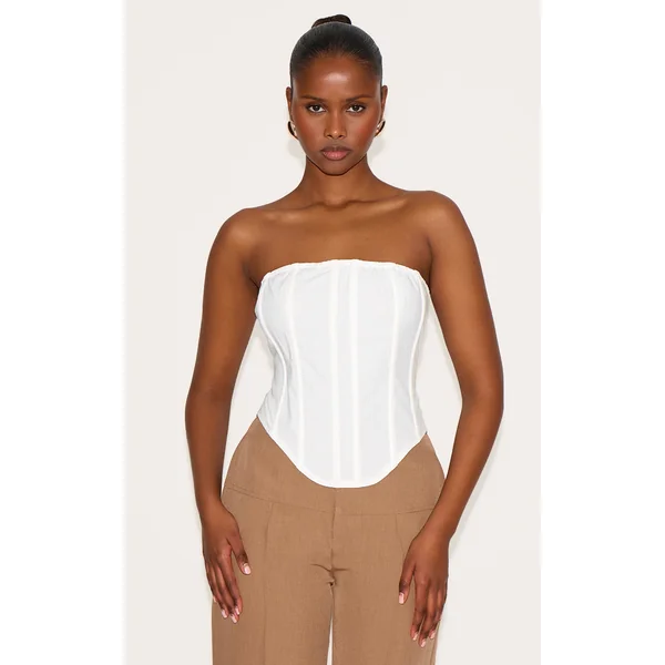 White Linen Blend Boned Corset