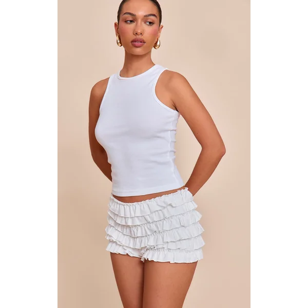 White Linen Blend Low Rise Bloomer Shorts