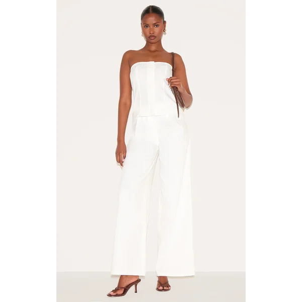 White Linen Blend Tailored Bandeau Wide Leg Jumpsuit