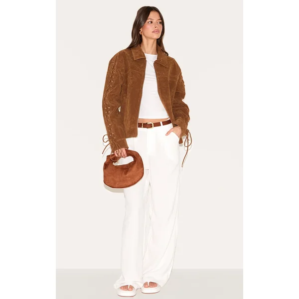 White Linen Blend Tailored Straight Leg Pants