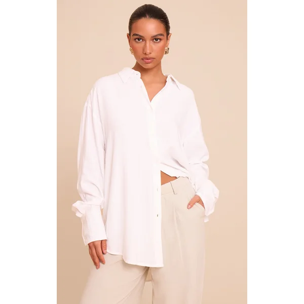 White Linen Look Boxy Oversized Shirt