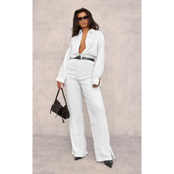 White Linen Look Drape Jumpsuit