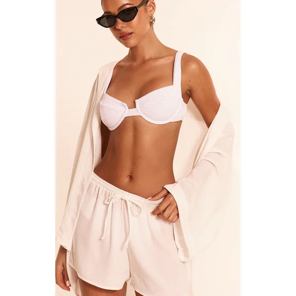 White Linen Look Drawstring Beach Shorts