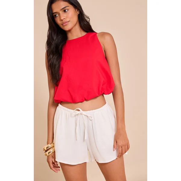 White Linen Look Floaty Drawstring Shorts