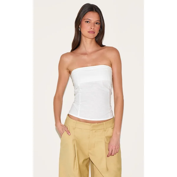 White Linen Look Foldover Bandeau