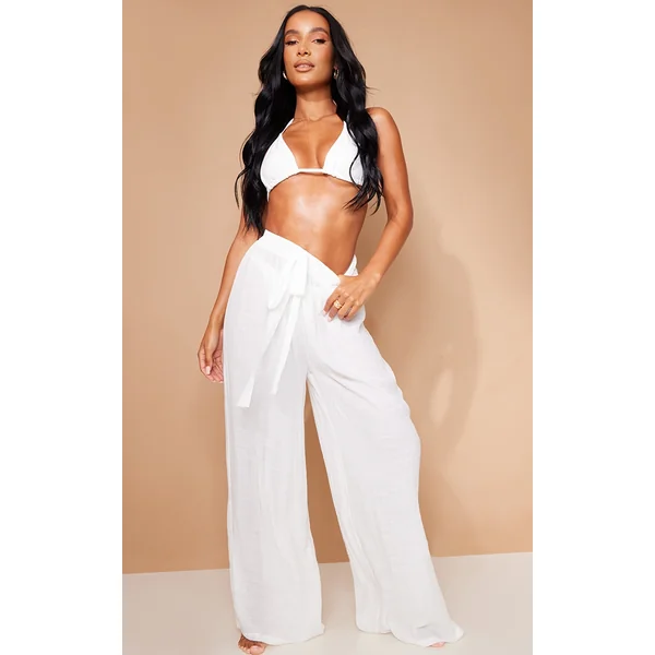 White Linen Look Palazzo Beach Pants