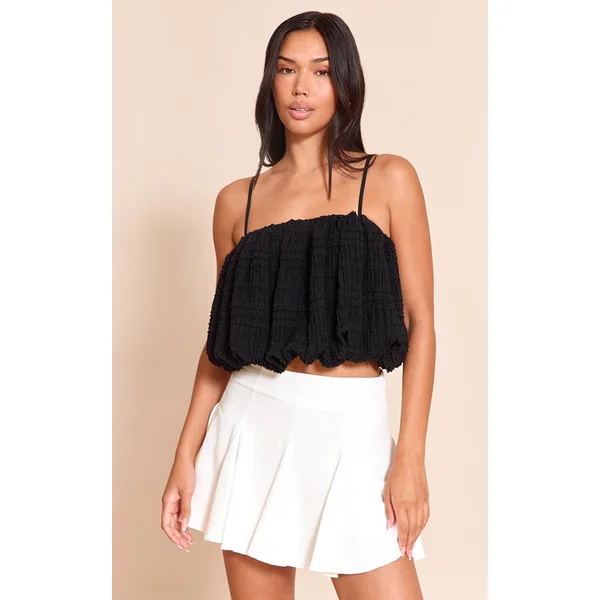 White Linen Look Pleat Detail Mini Skirt