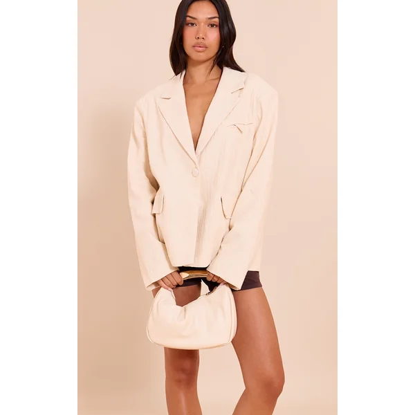 White Linen Look Structured Boxy Blazer