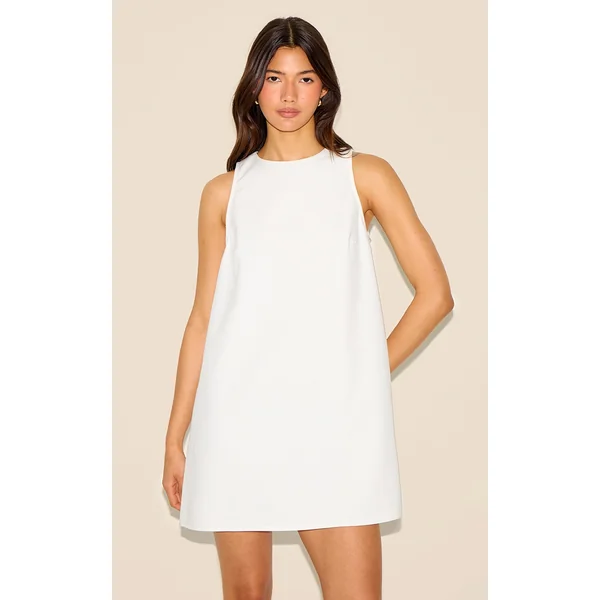 White Linen-Blend Tie Back Sleeveless Shift Dress