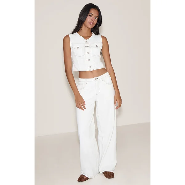White Low Rise Wide Leg Jeans