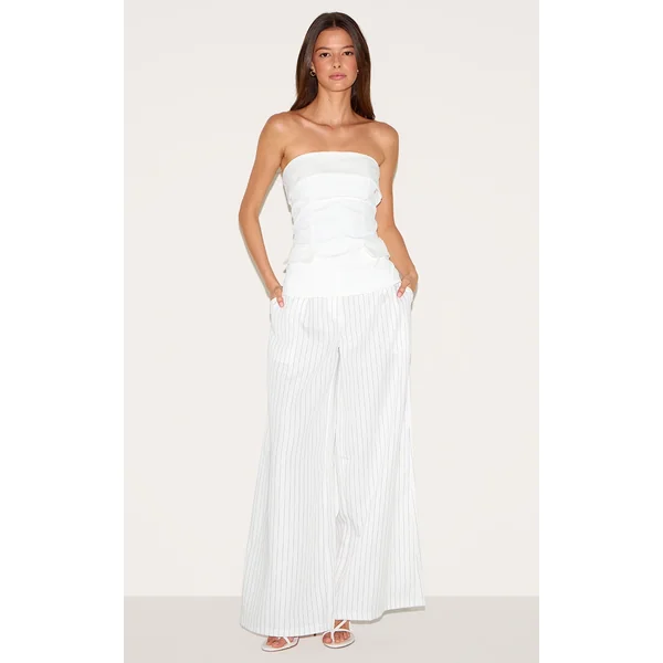 White Maxi Pinstripe Tailored Woven Straight Leg Pants