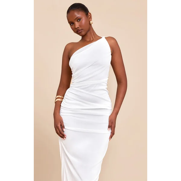 White Mesh Asymmetric Long Top