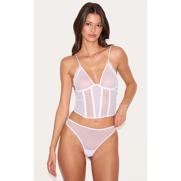 White Mesh Boned Corset Set