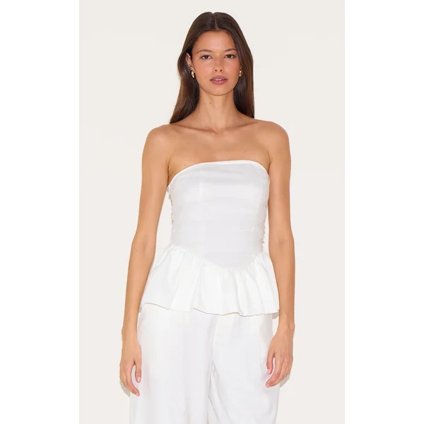 White Mesh Overlay Peplum Corset