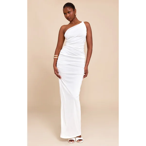 White Mesh Ruched Maxi Skirt