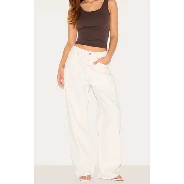 White Mid Rise Wide Leg Jeans
