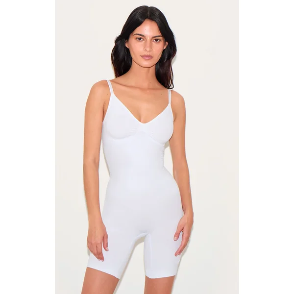 White Mid Thigh Shapewear Bodysuit