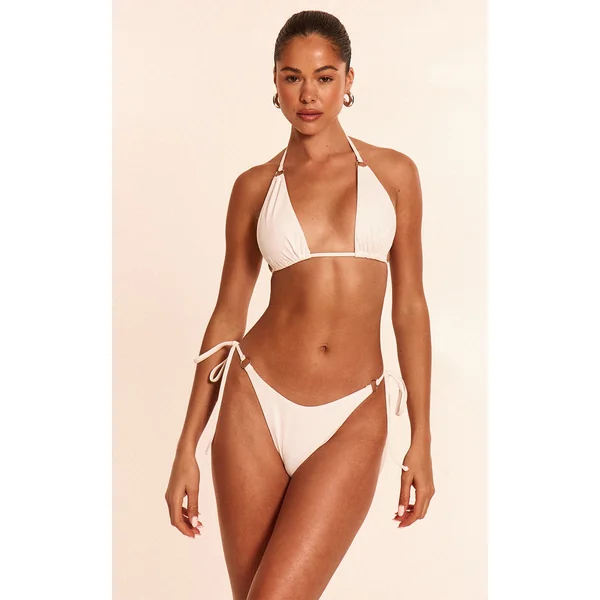 White Mini O Ring Tie Side Bikini Bottoms