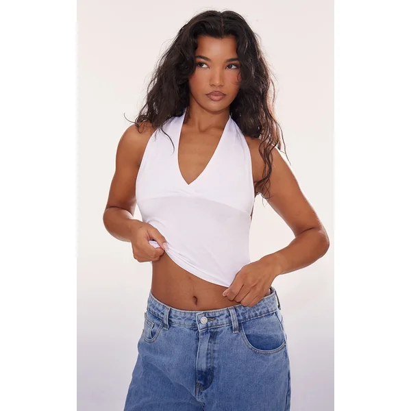 White Modal Cotton Wrap Bust Halter Top