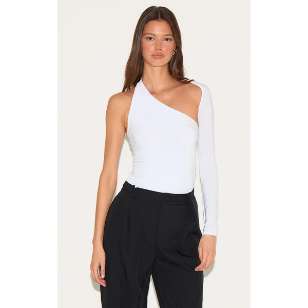 White One Shoulder Asymmetric Bodysuit