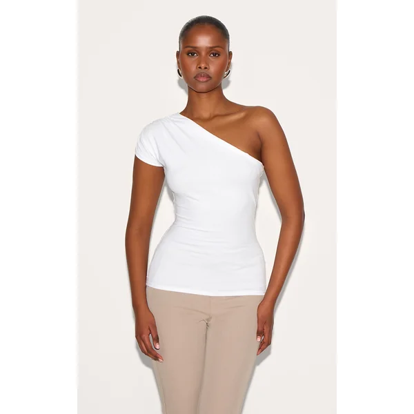 White One Shoulder Asymmetric Top