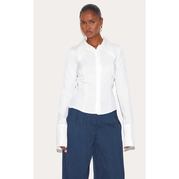 White Oversized Collar Fitted Shirt