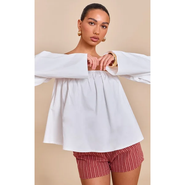 White Peach Skin Floaty Bardot Top