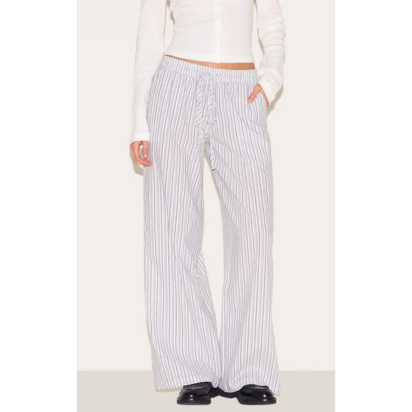 White Pinstripe Cotton Low Waisted Wide Leg Pants
