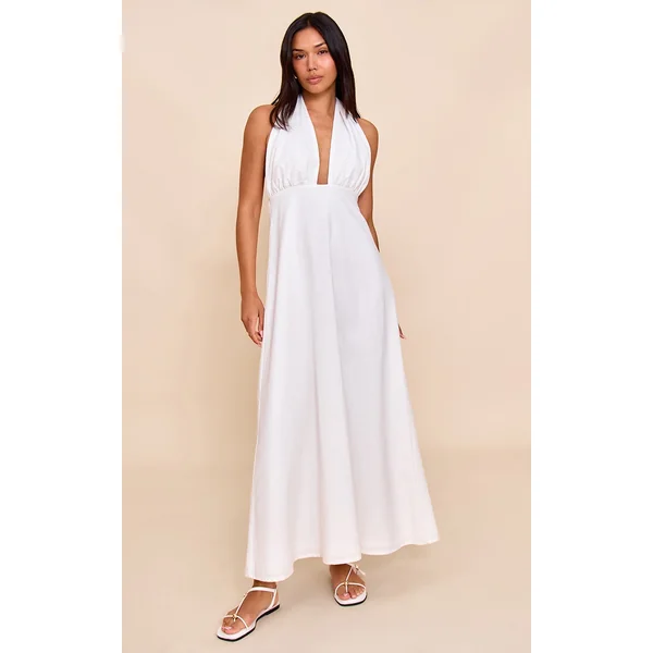 White Plunge Halterneck Maxi Dress