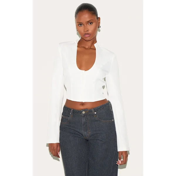 White Plunge Scoop Neck Shirt