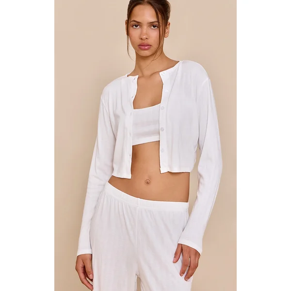 White Pointelle Pj Cardigan