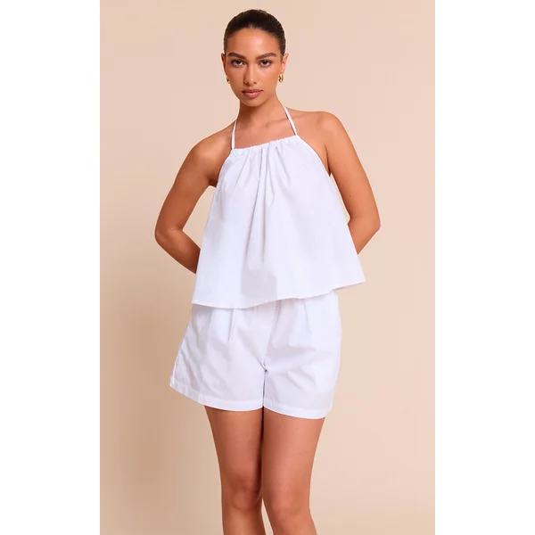 White Poplin Floaty Shorts